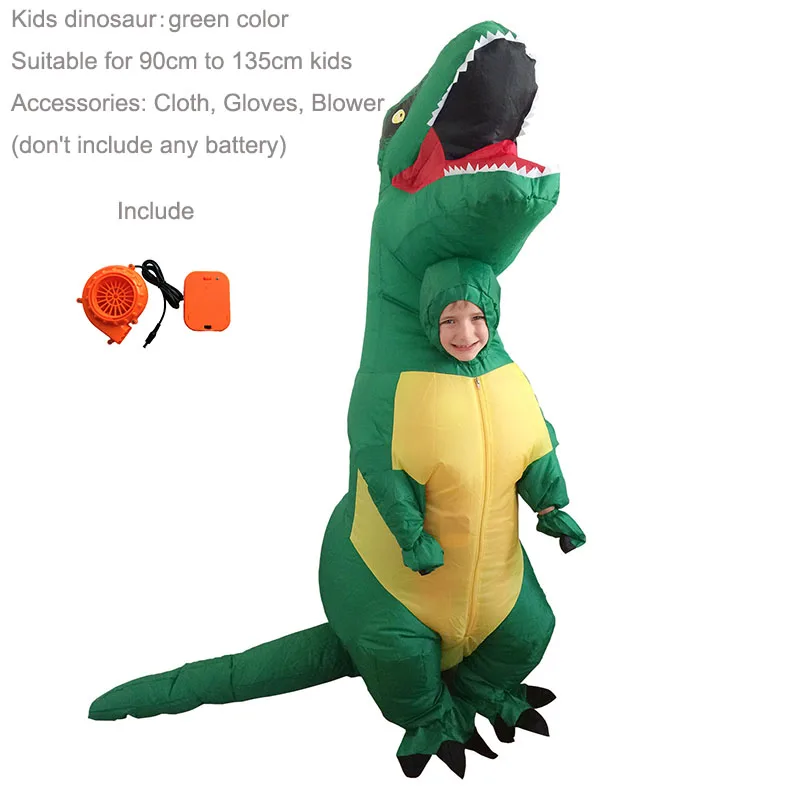 Динозавр Карнавальный костюм для женщин динозавр ковбой надувные костюмы для взрослых забавные вечерние платья животных Cosply Хэллоуин костюм для детей - Цвет: Kids Green T rex