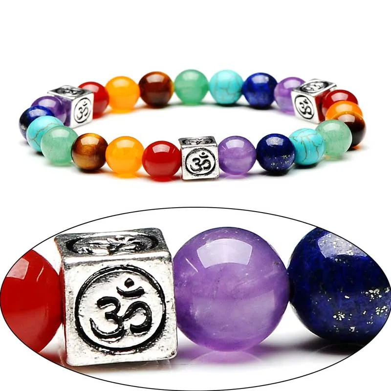 New Colorful Stone Beads Bracelet Yoga Chakra Bracelets Bangles for Women Men Indian Healing Jewelry Lucky Pray 7 Chakra Jewelry