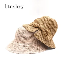 Women's Summer hat sun cap handmade straw shading hat for ladies bow foldable straw hat artistic Holiday Beach Hat Breathable Women's Summer hat sun cap handmade straw shading hat for ladies bow foldable straw hat artistic Holiday Beach Hat Breathable