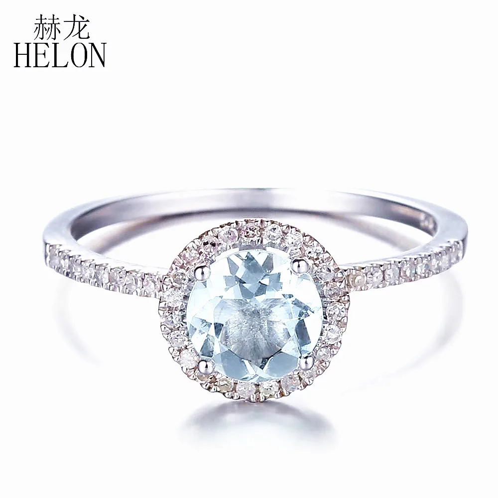 HELON 10x8mm овальное 2.5ct кольцо с голубым топазом Твердое 14 K белое золото голубой топаз& природные бриллианты кольцо обручальное Женское ювелирные изделия