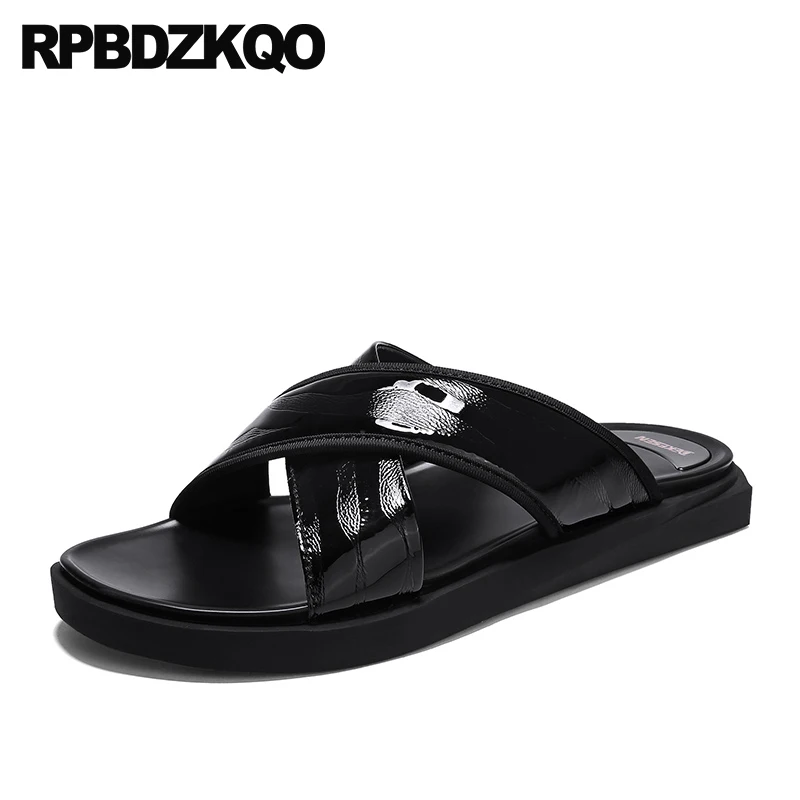 

Slides Size 13 47 Black Genuine Leather Outdoor Designer Shoes Men High Quality Slip On Slippers Summer Famous Brand Sandals