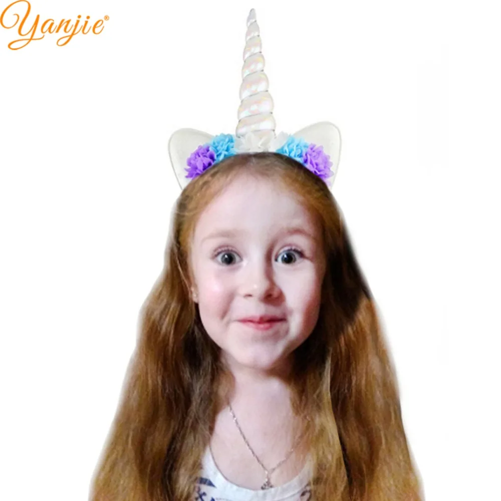 Радужная повязка на голову с единорогом для девочек, блестящая мягкая лента для волос с рогом единорога, Детские аксессуары для волос для дня рождения и вечеринки