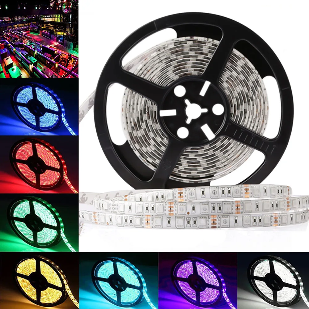

RGB Led strip light 5M DC12V 5050 Waterproof IP65 LED Light 60 LEDs/m 5m/lot Led Tape Home Decoration Lamp