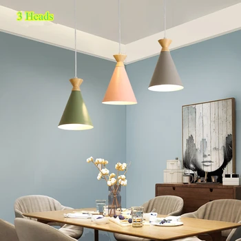 

3 Heads Designer Macaron Art Hanging Lights Nordic LED Pendant Lamp for Bar Restaurant Northern Wooden Hanglamp Fixtures