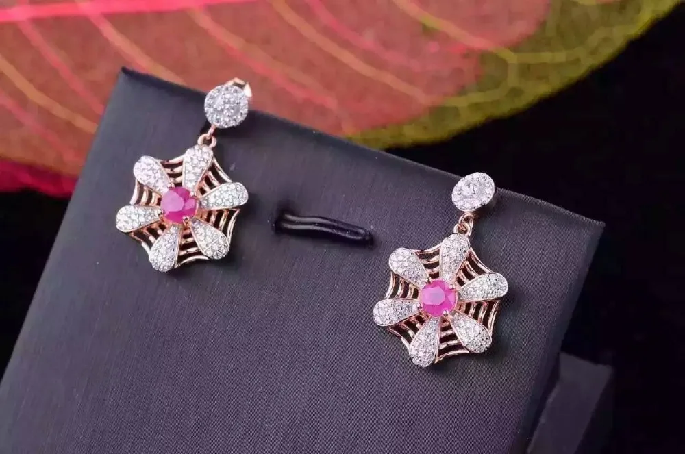 natural ruby stone earrings 925 silver Natural gemstone earring for