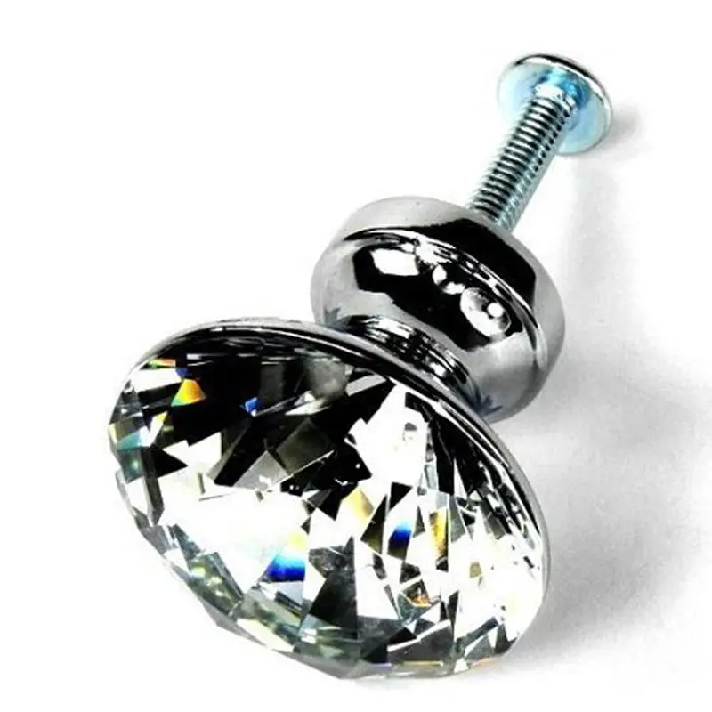 

European Crystal Single Hole Drill Wardrobe Drawer Handle 30mm 20pcs Drawer Pull Transparent Cut Crystal