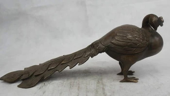 

7"Chinese Folk Pure Bronze excellent Lucky Lifelike beautiful peacock Statue