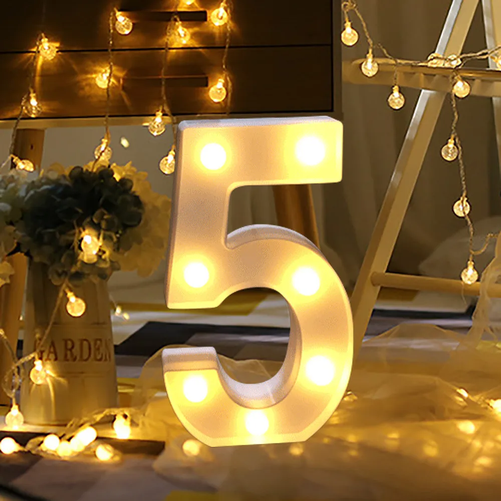 СВЕТОДИОДНЫЙ цифровой светильник номерной знак лампа Алфавит светодиодный цифровой Свадебные украшения светильник белого цвета со Пластик цифровой стоящий, подвесной светильник s