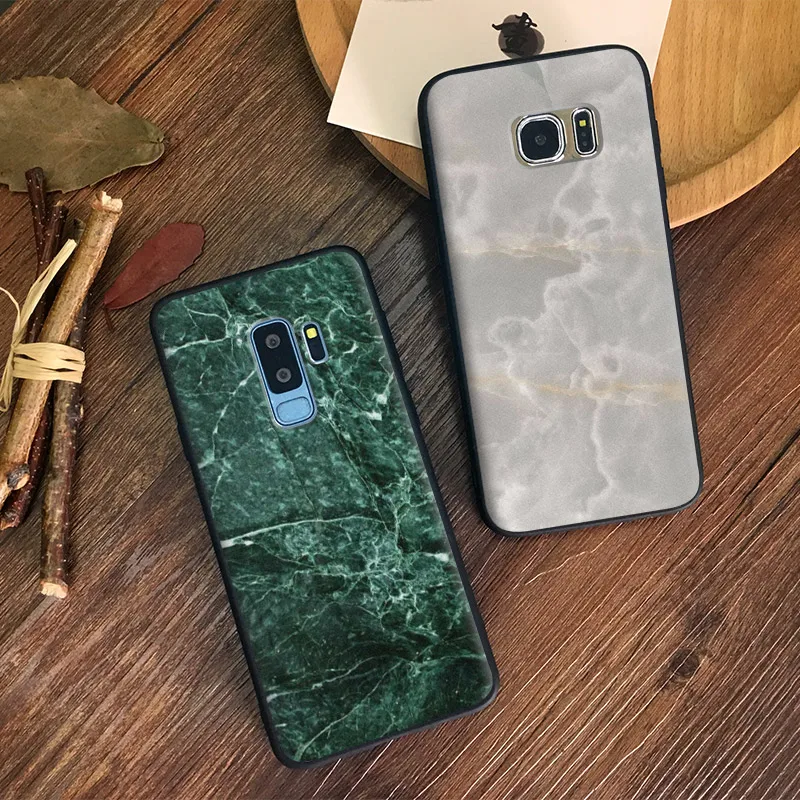 

White Green Beautiful Nature Marble Pattern TPU Soft Silicone Phone Case Shell Cover For Samsung S7 Edge S8 S9 Plus Note 8 9
