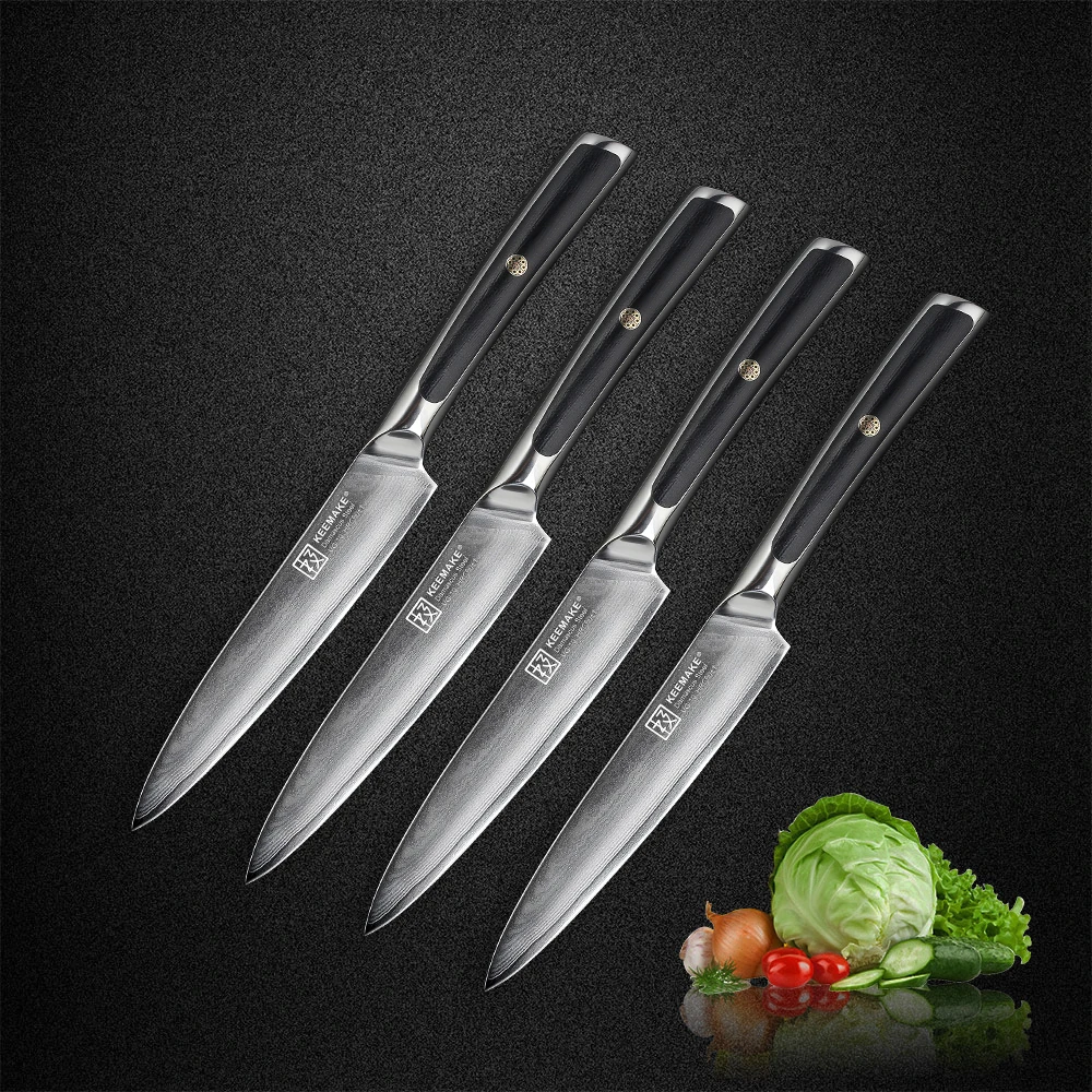 KEEMAKE 4 x 5'' Utility Knife Damascus Steel Kitchen Knives Japanese VG10 Core Blade G10 Handle Sharp Fruit peeling | Дом и сад