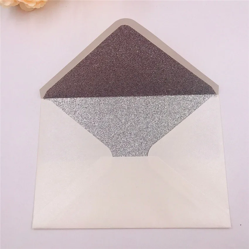Pearl paper wedding invitation card envelopes pink burgundy white ivory navy red black silver rose gold glitter 25x