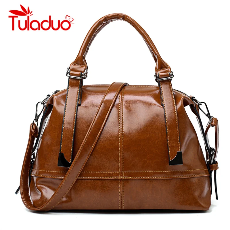 

Women Shoulder Bags Oil Wax Leather Luxury Handbag Women Bags Designer Brand High Quality Ladies Rivet Shoulder Bag Sac A Main