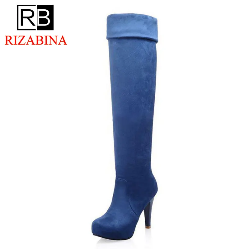 

RIZABINA Women Over The Knee Boots Spike Heels Winter Women's Shoes Fashion Simple Warm Ladies High Heels Boots Size 34-43