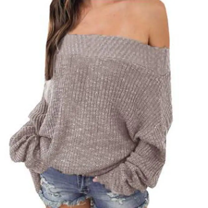 Sexy Off Shoulder Sweater Women Solid Knitting Loose Pullovers Bat Sleeve Winter Woman Slash Neck Sweaters Plus Size | Женская одежда