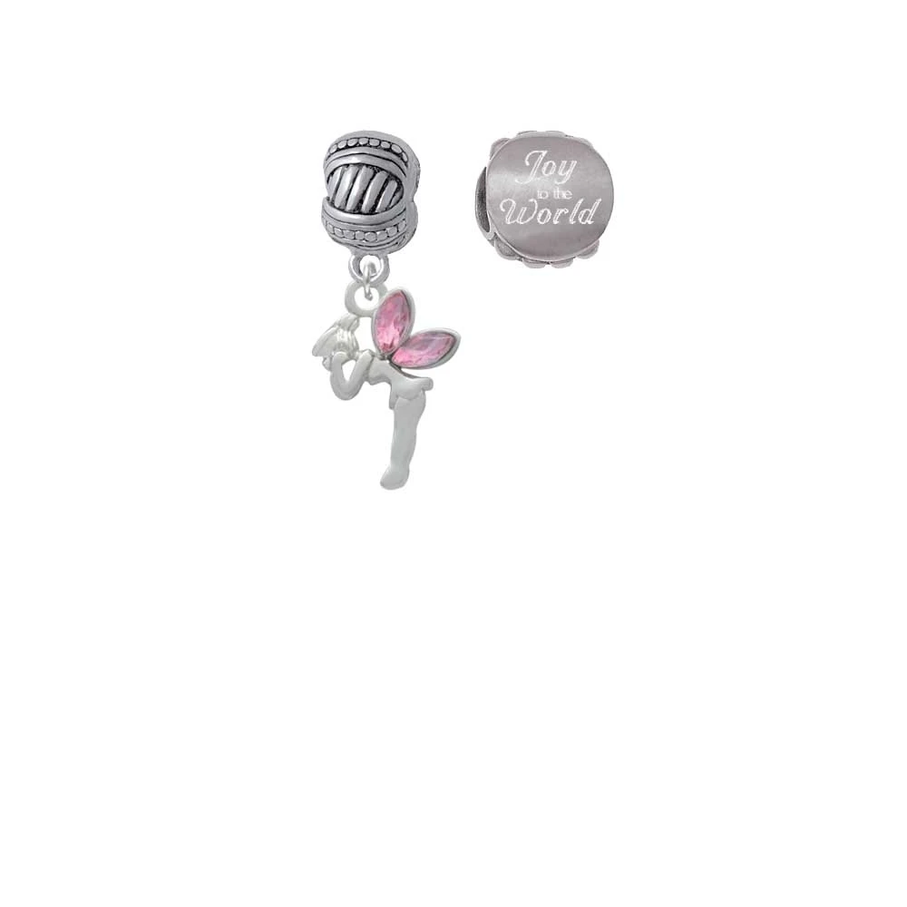 Silvertone Small Fairy with Pink Wings Joy to the World Charm Beads (Set of 2)