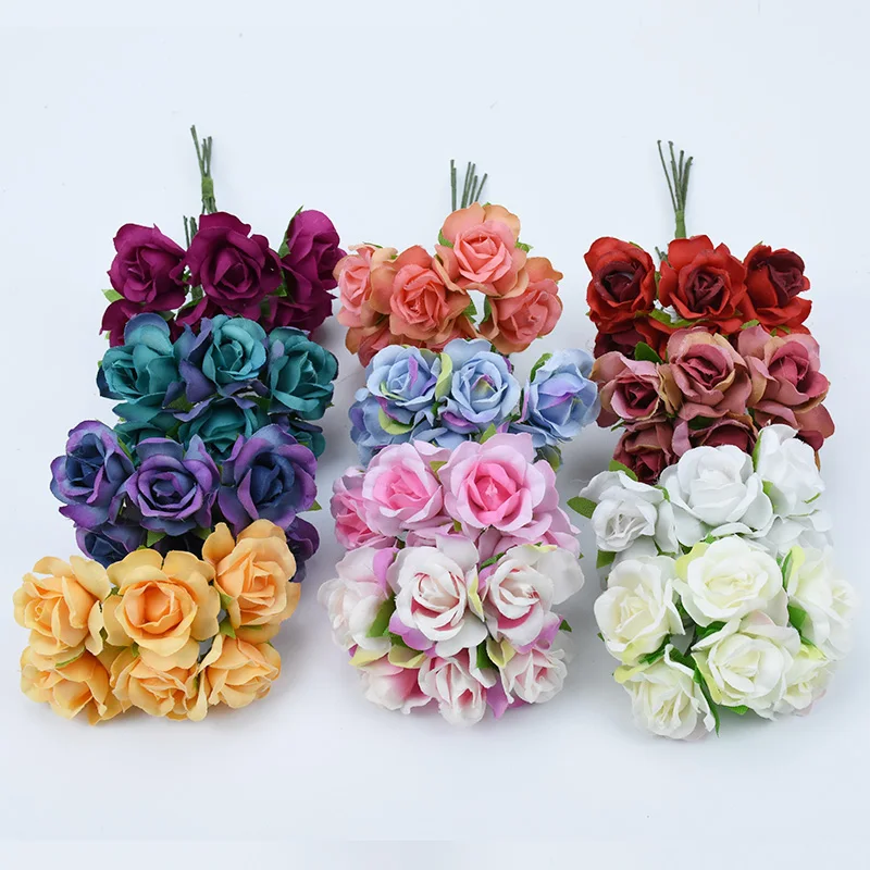 6 Pieces decorative flowers wreaths silk roses diy gifts candy box scrapbooking home decoration accessories artificial flowers