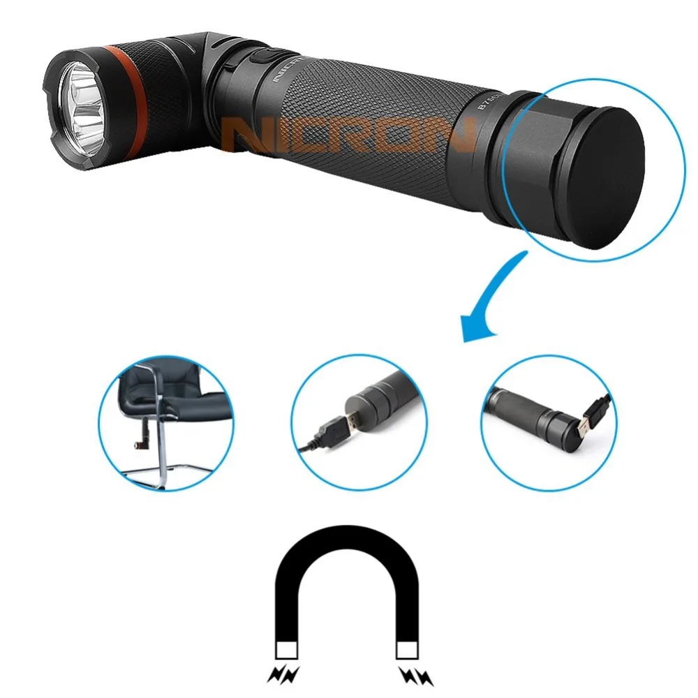 NICRON магнит 90 градусов поворот UV/белый 2 Цвет Перезаряжаемые фонарик 18650 2500 мА/ч