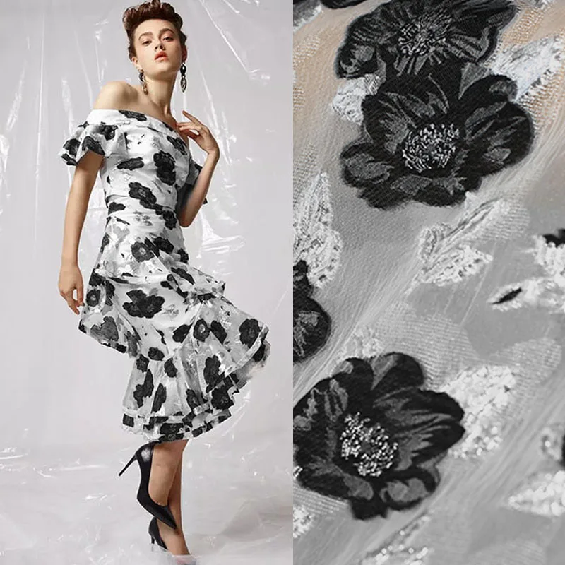 143 см шириной 180 г/м черный белый цвет Embroideried органзы кружевной ткани для