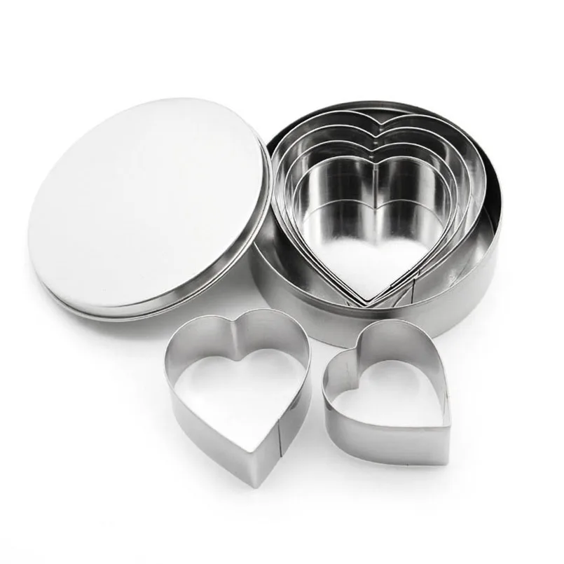 

6PCS /Set StainlessSteel Cutting Molds Heart Shape 6sizes Egg Candy Chocolate Cookie Fondant Cake Decorating Supplies metal box