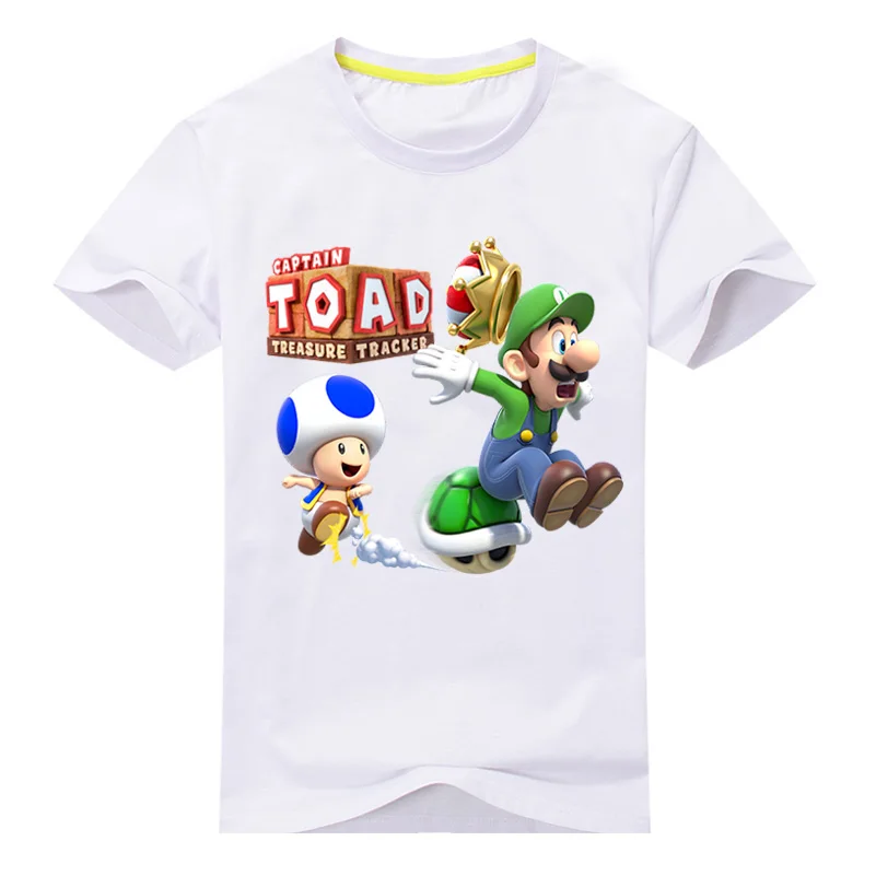 Детская футболка с Марио футболка для мальчиков с героями мультфильмов капитан тоад летняя одежда для девочек одежда для малышей Детские Забавные футболки, костюм DX093 - Цвет: White Shirt