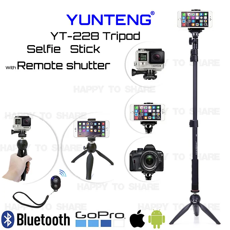 

Remote Shutter Monopod Self Stick Adapter+ORIGINAL YUNTENG Tripod+ Phone Holder Mount For Sony Z5 Z4 M5 Z3 For Iphone 7 Pro PLUS