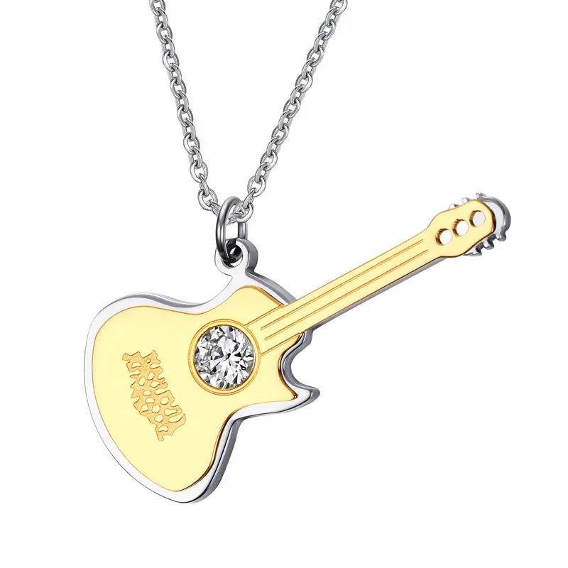 Men's Guitar Necklace Black Surgical Steel Music Guitar Chain Necklace