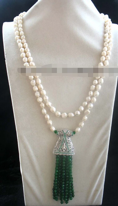 

Miss charm Jew1676 freshwater pearl white skirt jade necklace 55" nature (A0325)