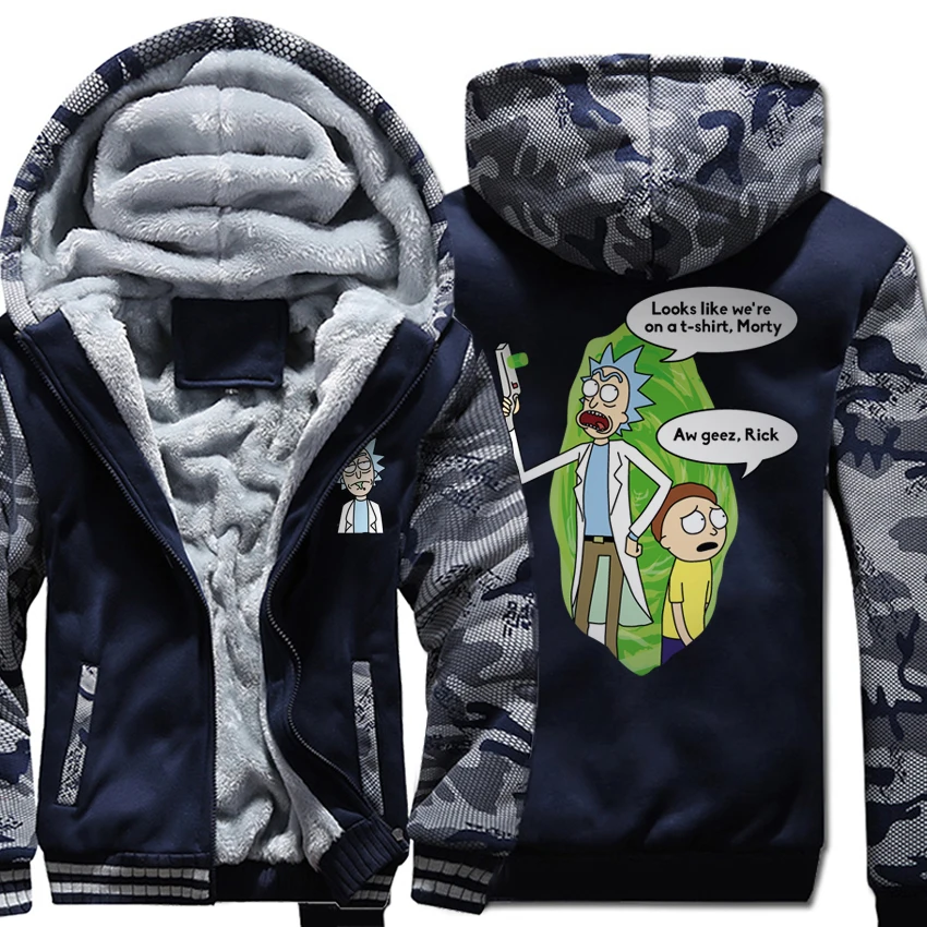 2dark blue Мужские куртки теплая подкладка из шерсти зимние куртки Рик и Морти камуфляжные уличные толстовки мужские Брендовые спортивные костюмы - Цвет: 2dark blue