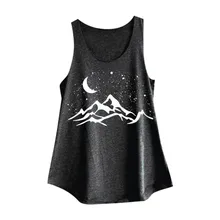 Женская модная футболка с круглым вырезом для занятий йогой и йогой в тренажерном зале с изображением Снежной Горы и Луны, А19