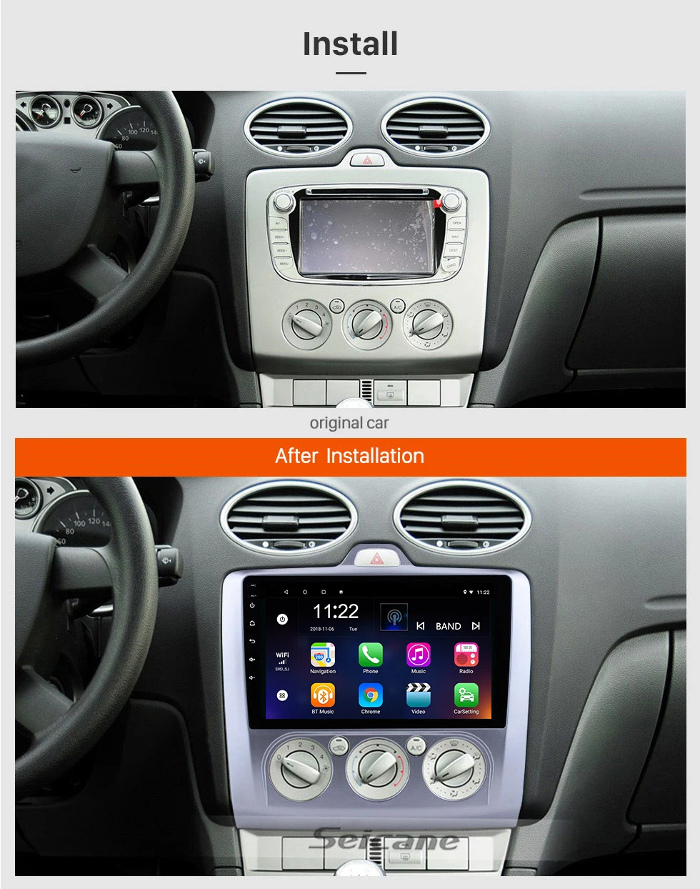 Cheap Seicane 2din Android 8.1 9" Car Multimedia Player Radio GPS Navigation for 2004 2005 2006 -2011 ford focus EXI MT 2 3 Mk2/Mk3 2