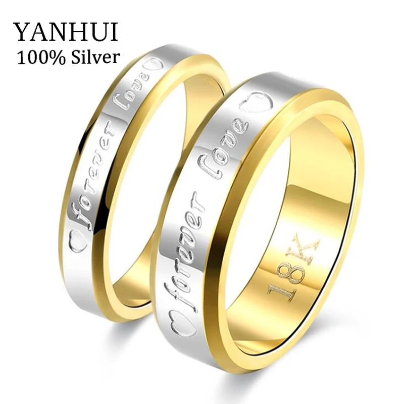 

YANHUI Fine Jewelry Wedding Couple Rings Set For Lovers Real Silver Gold Filled Brand Engagement Rings for Men and Women JZR095