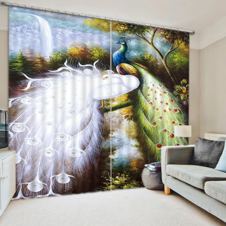 

European painting peacock print personalized photo 3d blackout curtains finished