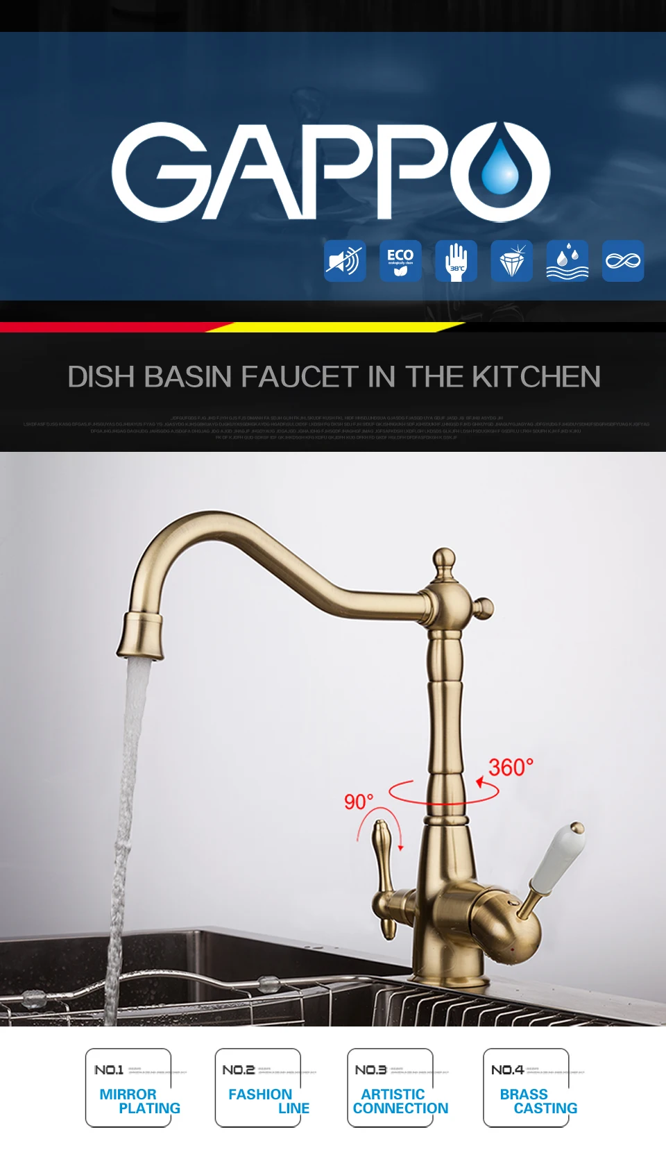 GAPPO kitchen faucet Brushed gold kitchen mixer tap stainless steel water taps deck mounted kitchen waterfall sink faucet