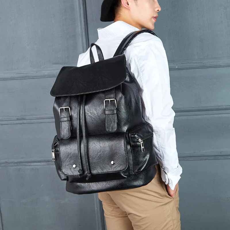 

Casual Backpack Men's Popular PU Backpack Men's Fashion Student Travel Bag Computer Men's Bag