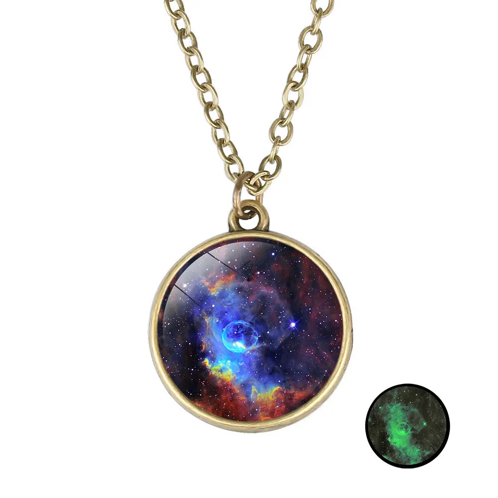 

Nebula Planet Double Sided Galaxy Universe Necklace Glowing in Dark Solar System Glass Pendant Necklace For Women Mens Jewelry