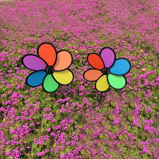 Windmill Colorful Rainbow Flower Spinner Wind Windmill Garden Yard Outdoor Decor 2