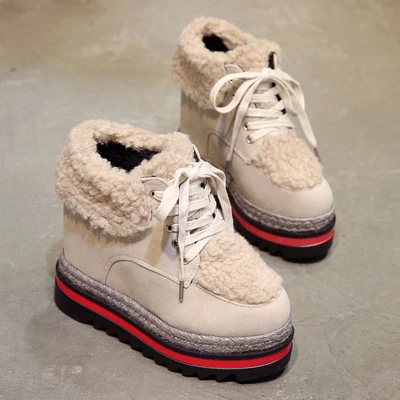 SWYIVY Womens Winter Sneakers Platform 12cm Heel 2018 Velvt Fur Wam Female Casual Cotton Padded Shoes Woman Sneakers Winter Fur
