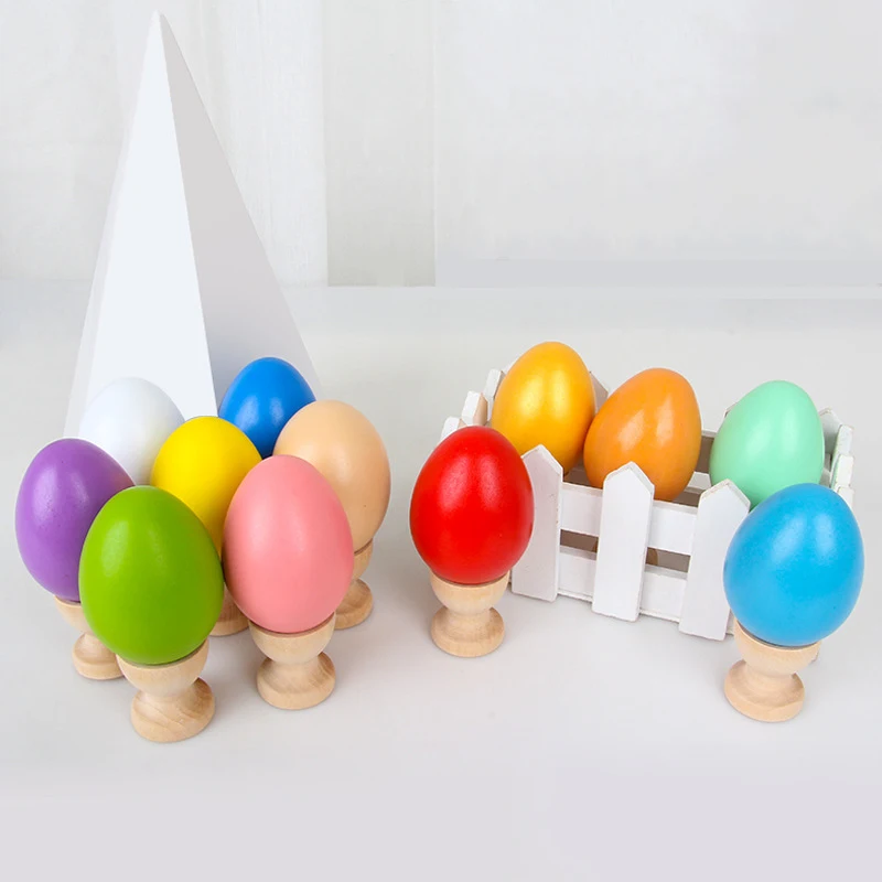 

Wooden Realistic Simulation Egg Toys For Children DIY Hand Painted Graffiti Easter Egg Model Toys House Pretend Play Toys