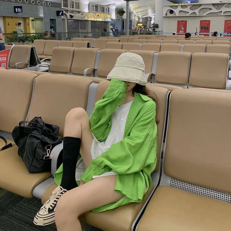 

2019 breif Style solid color Women green Tops and Blouses Casual summer Womans Long Sleeve sun Shirts outwear coats (R66680)