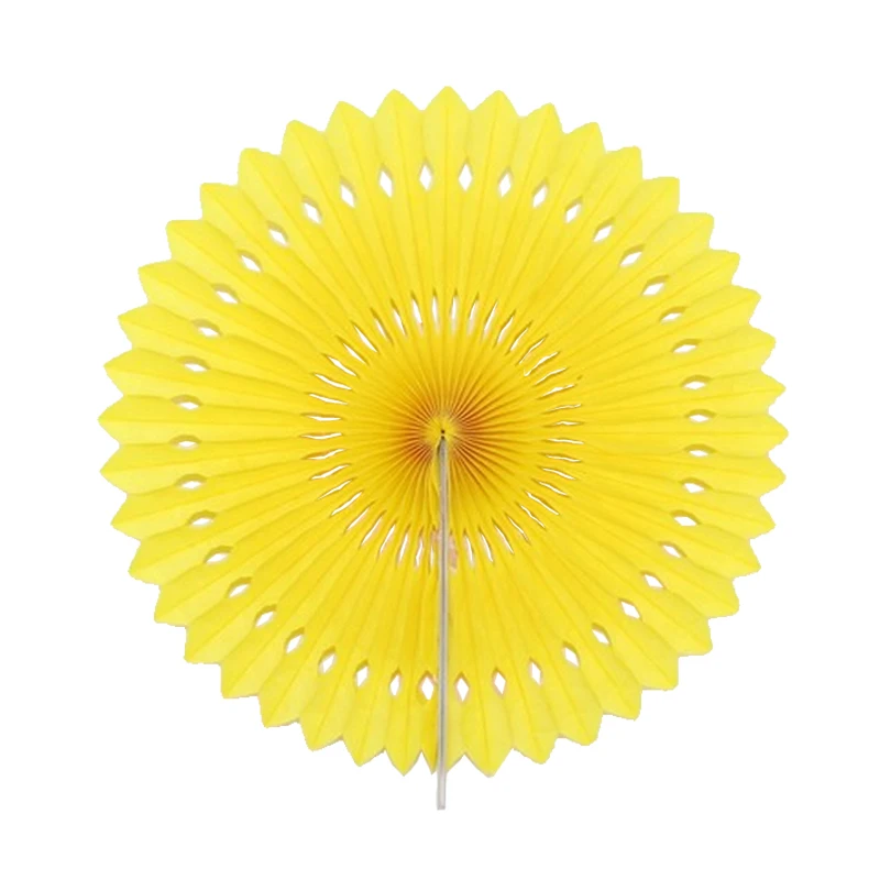 6pcs 12"(30cm)Yellow Folding Fan Paper Crafts For Wedding Event Party