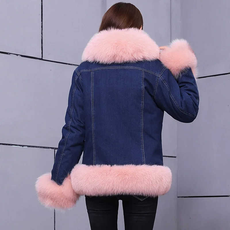 Jeans Courtes Vestes Épais Parkas Réel Fourrure Casual Veste Femelle Femmes Doublure De color Vintage Hiver Amovible 3 Manteau color Parka Renard Color Denim 1 2 rfwqrYXx