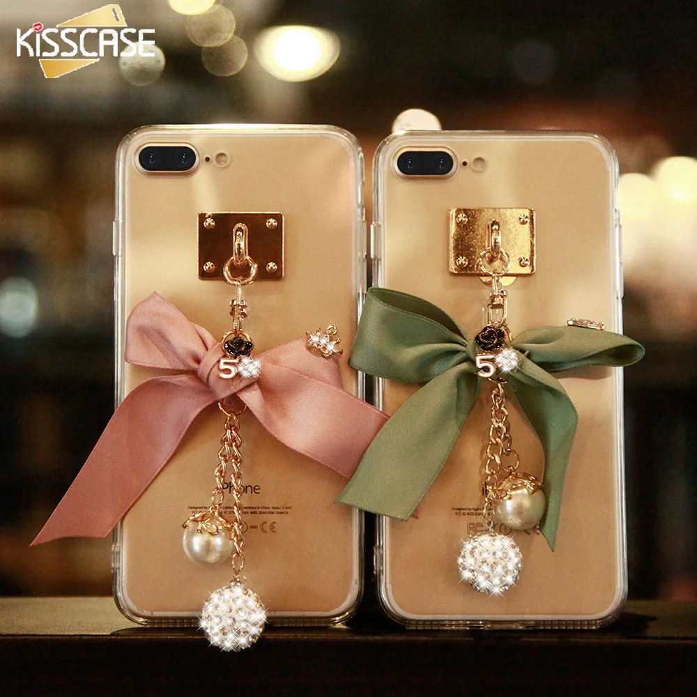 KISSCASE DIY Bow Knot Bling Glitter Case For iPhone 6 6s 7 8 Plus Soft Silicone Back Cover Coque | Мобильные телефоны и
