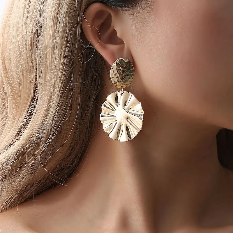 

New arrive 2018 Gold Silver Color alloy Statement Geometric Circle Metal Earrings for Women Fashion Drop Earring Brincos