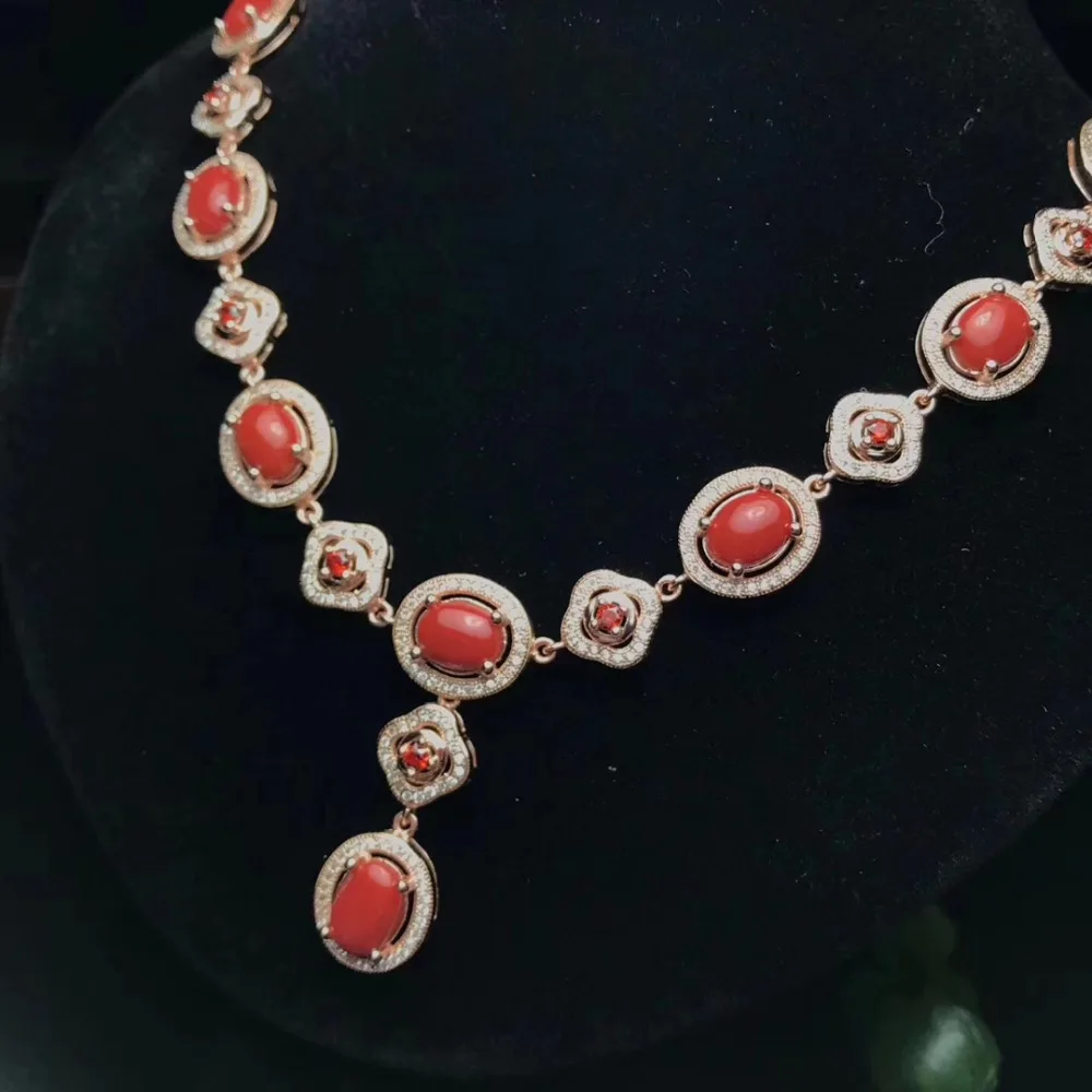 Collier pendentif en corail rouge naturel S925 argent collier de pierres précieuses naturelles nuag