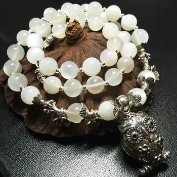 

Angela's original jewelry) Romantic white Moonstone with 925 Silver Owl Pendant Necklace and bracelet