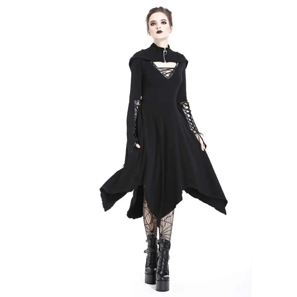 Darkinlove женское длинное черное платье ведьмы с капюшоном модное готическое Открытое сексуальное платье