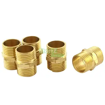 

5 Pcs 1/2 BSP Male to Male Thread Equal Fitting Brass Hex Reducer Nipple Quick Connector