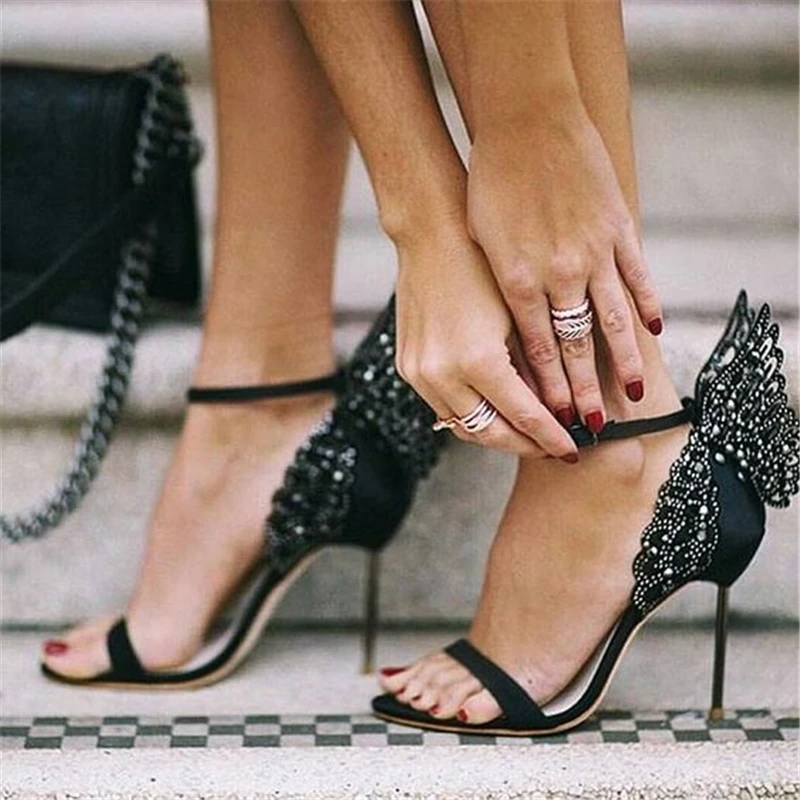 

Rhinestone Women Summer Sandals Female Shoes Luxury Crystal Heel Butterfly Sandals High Heel Bridal Party Shoes Tenis Feminino