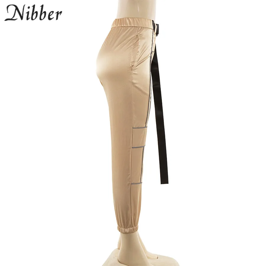 Nibber весенние Светоотражающие женские брюки-Карго повседневные штаны-шаровары 2019 Популярные черные спортивные брюки женские дикие пояса