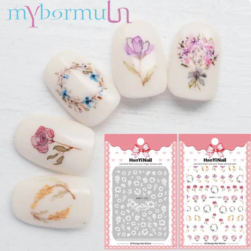 

1pcs Flower Series 3d Nail Decal Stickers Sakura Daisy Floral Pattern 3D Transfer Sticker Manicure Nail Art Decoration 261-264